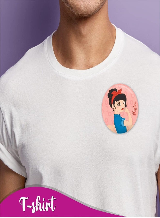 Bhai Please Girl Power Pin Badges | 44mm Round Shaped Pin- Badge | Pin-Back Button Badge | Gift for Birthday, Events (Pack of 5) - Image 4